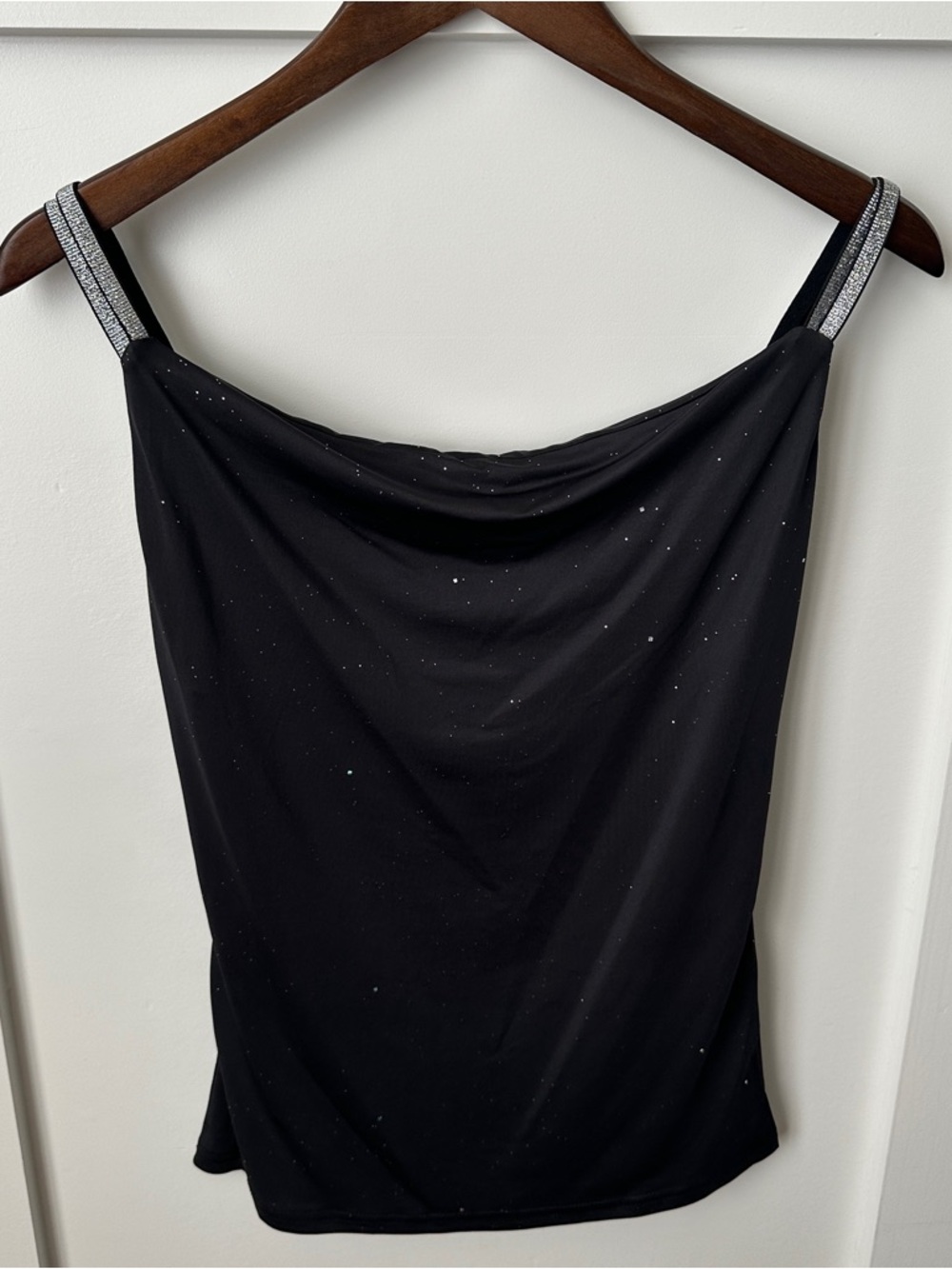 Black Sparkle Cowl Neck Camisole with Glitter Straps